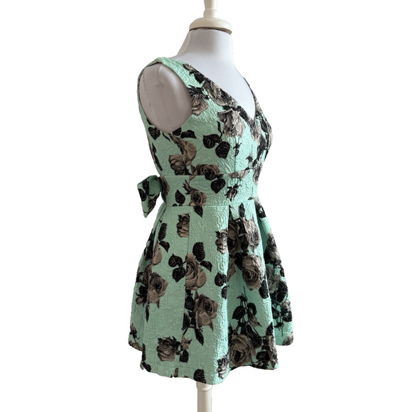 Topshop Women's 6 Retro Formal Jacquard Floral Bow Mini Dress Party Homecoming - Picture 1 of 13
